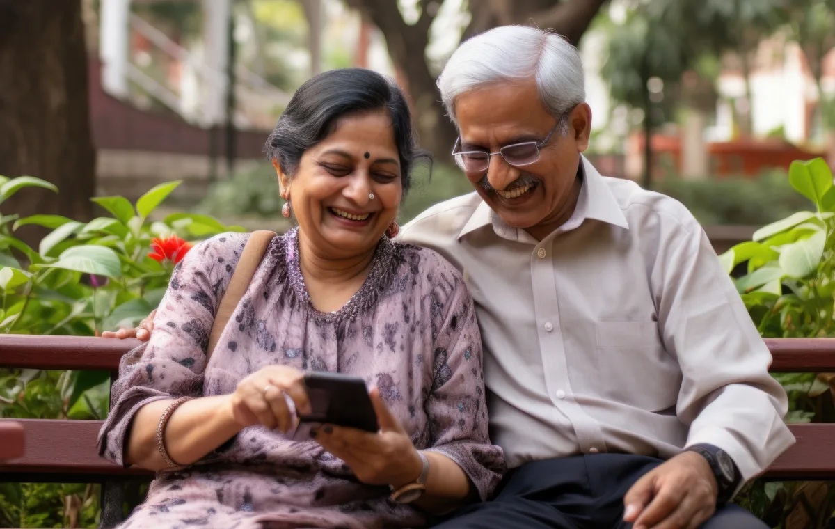 Happy senior residents enjoying a comfortable assisted living space
